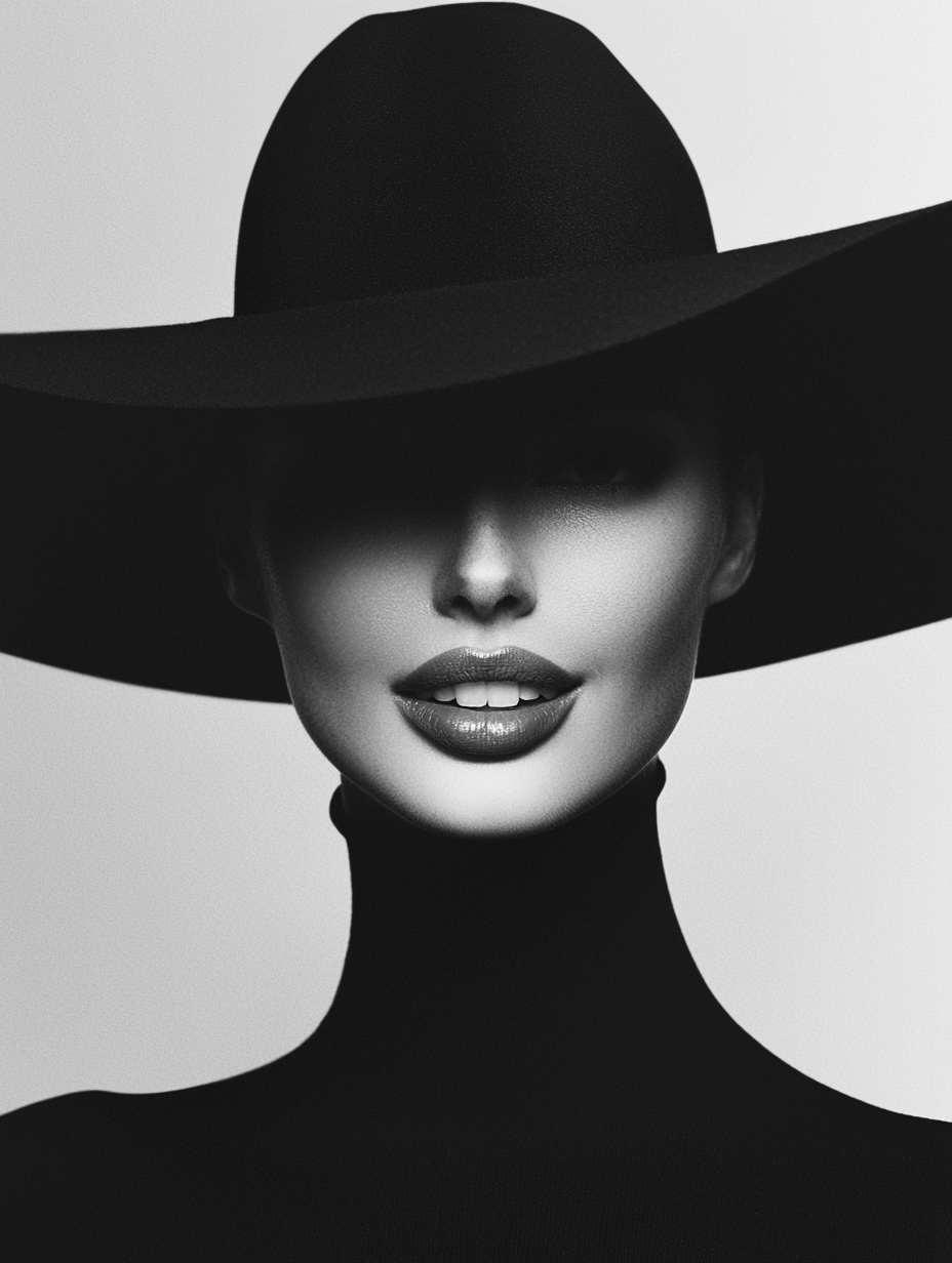 A woman in a black hat, partially revealing her face, symbolizing the journey of overcoming the inner critic.