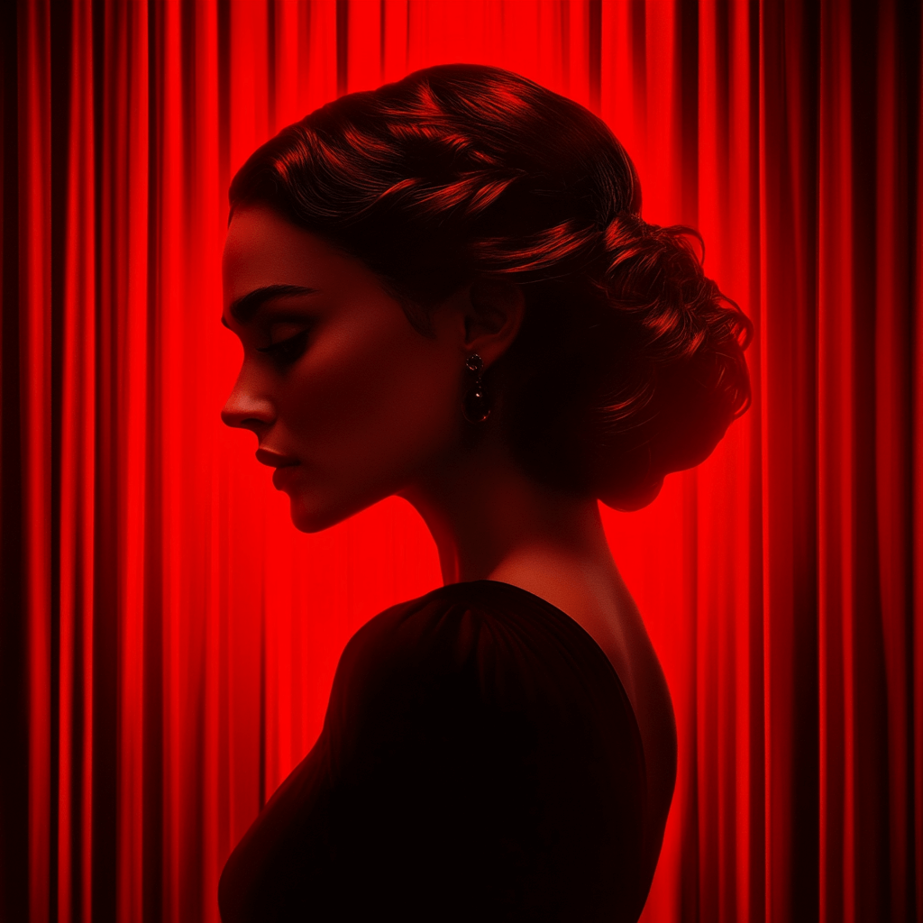 Silhouette of a woman in a dramatic red backdrop, symbolizing passion, self-awareness, and the complexity of love.